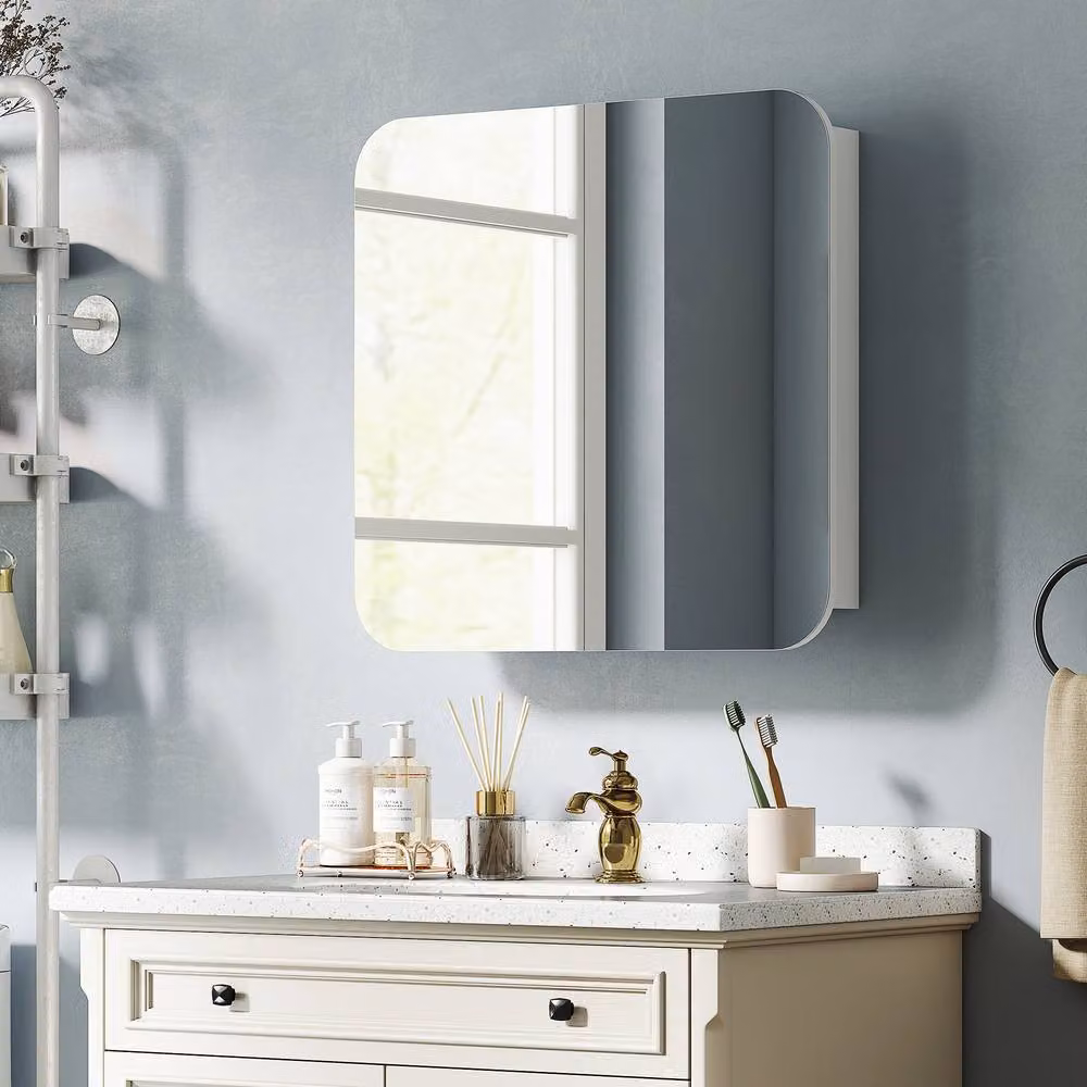 STILVORA Modern White Wall-Mounted Mirror Cabinet with Glass Doors and Internal Shelves – 2