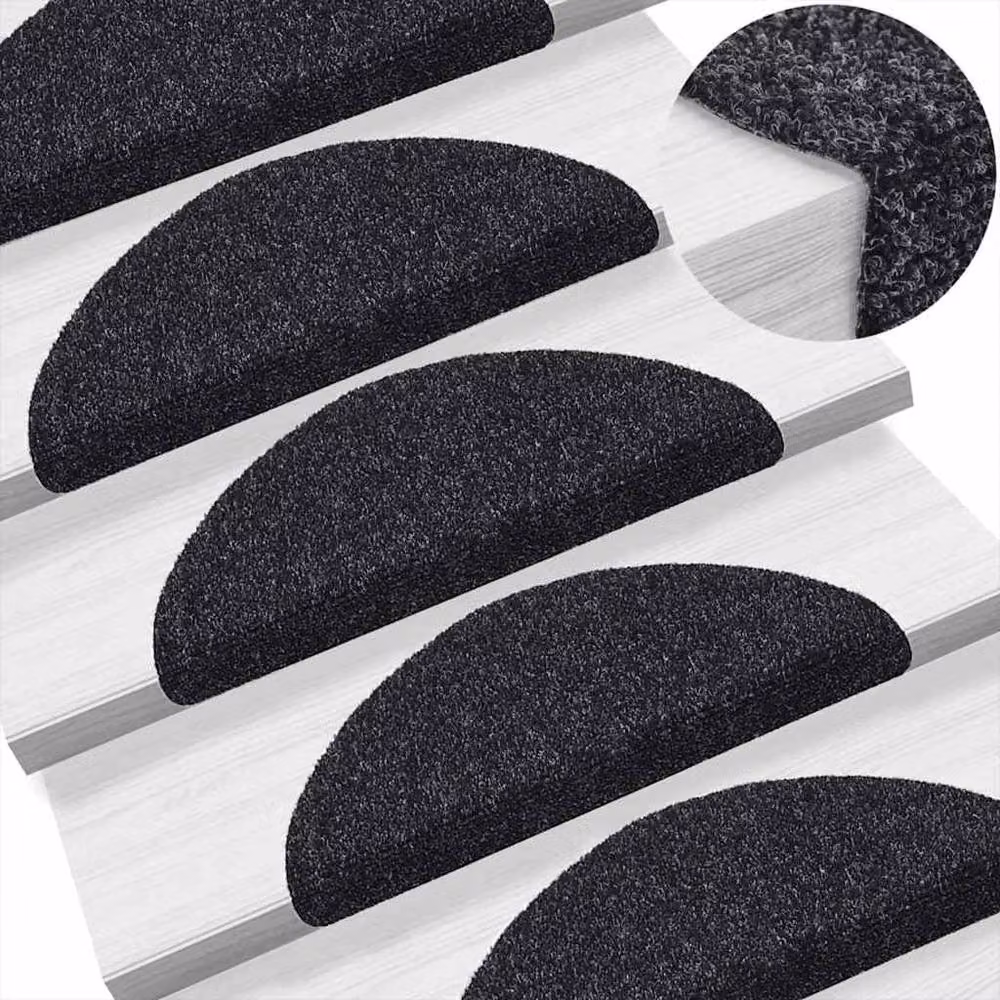 Berkfield Home Self-adhesive Needle Punch Stair Mats, 5 Pieces, Black, W/D/H: 56 x 17 x 3 cm – 3