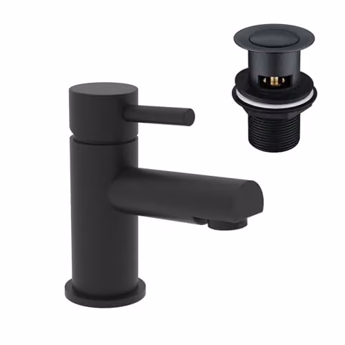 Nes Home Matt Black Single Lever Bathroom Basin Mixer Tap with Pop Up Waste