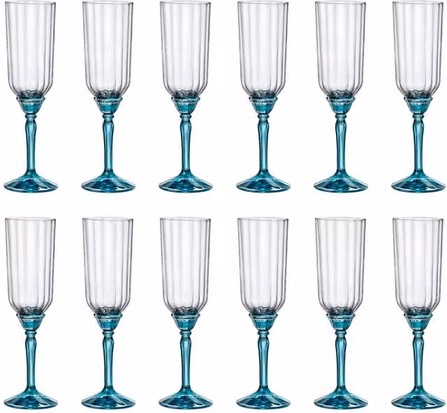Bormioli Rocco Florian Striped Blue Champagne Flutes, 210ml, Set of 12