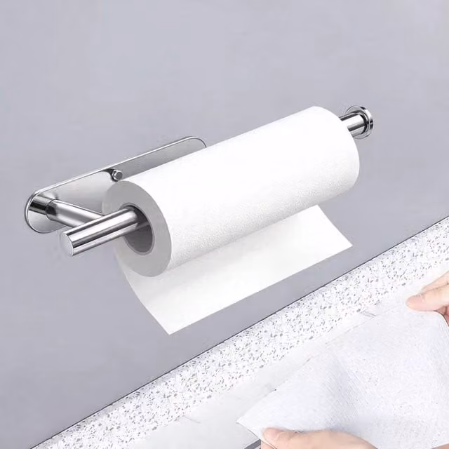 SPETLEK Self Adhesive Wall Mounted Paper Towel Holder, Silver