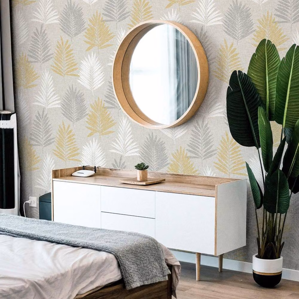 Arthouse Linen Palm Botanical Floral Wallpaper in Yellow, Silver and White – 2