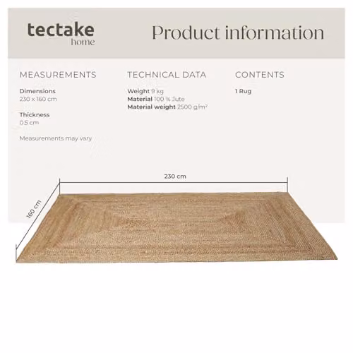 tectake Boho Style Handwoven Jute Rug in Brown and Beige, W/D: 160 x 230 cm – 2