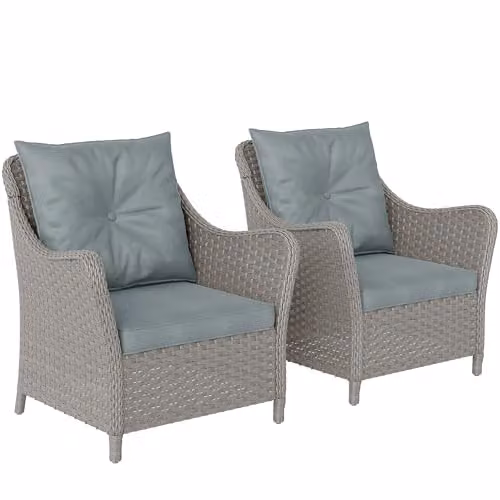 Outsunny Set of 2 Rattan Garden Chairs with Cushions in Grey – 1