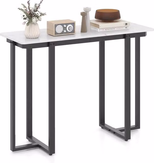 VOGREX Modern Faux Marble Entryway Console Table in White, Black and Multicolour, W/D/H: 80.0 x 107.0 cm