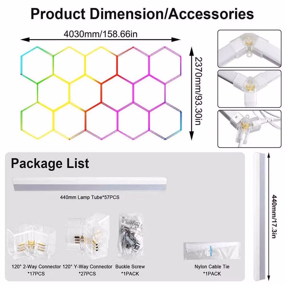 Kelvenix RGB 14-Piece Hexagon LED Ceiling Lighting Set in White with Remote Control for Garage and Car Detailing – 2