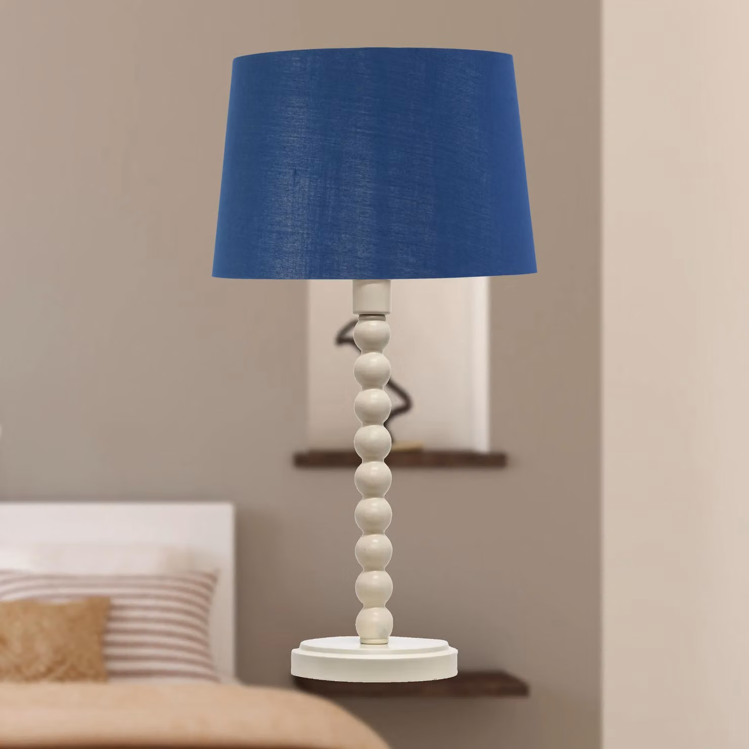First Choice Lighting Bobbin Set of 2 Table Lamps in White with Blue and Silver Shades – 4