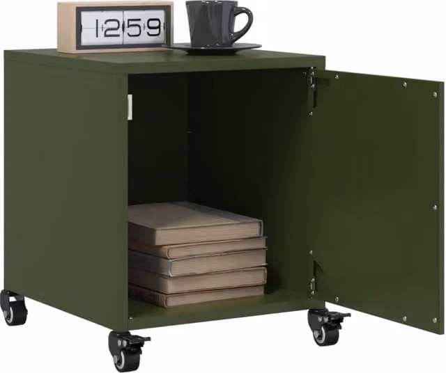 Berkfield Home Set of 2 Metal Bedside Cabinets in Olive Green, W/D/H: 36 x 39 x 43.5 cm