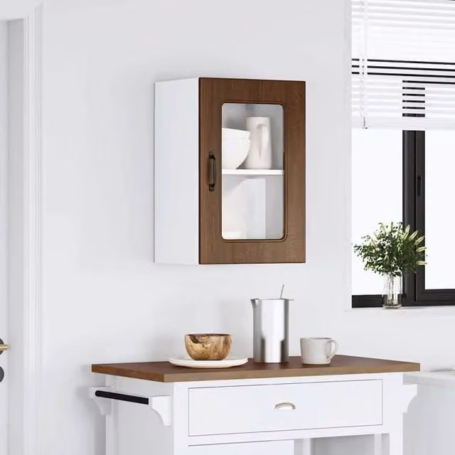 Berkfield Home Kalmar Kitchen Wall Cabinet with Glass Door, Brown Oak, W/D/H: 60.0 x 31.0 x 40.0 cm – 1