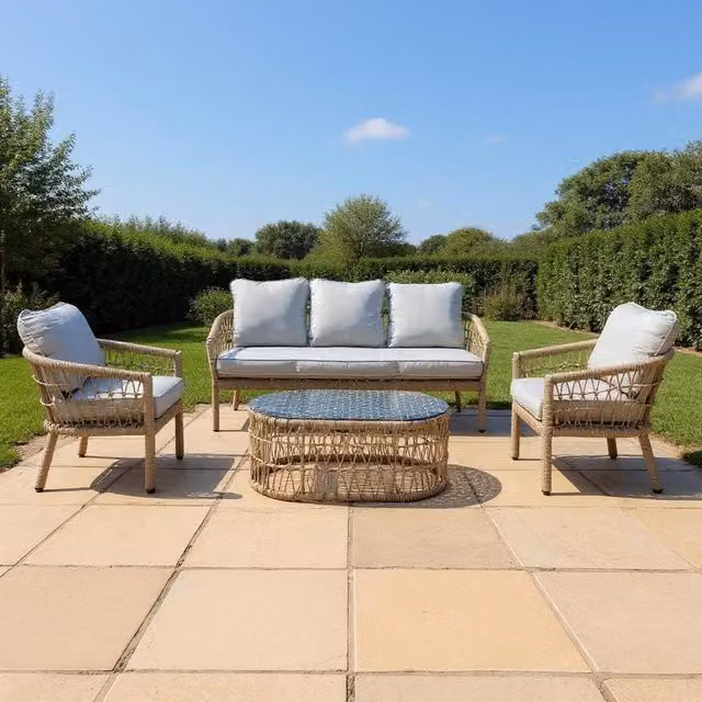 Shatchi 5 Seater Sky Blue Natural Woven Rattan Garden Furniture Sofa Set