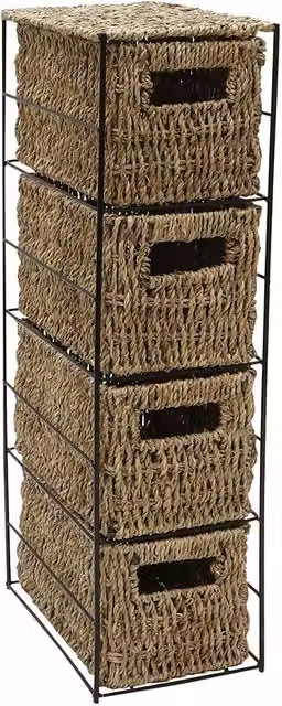 JVL Brown Seagrass 4 Drawer Storage Tower with Metal Frame