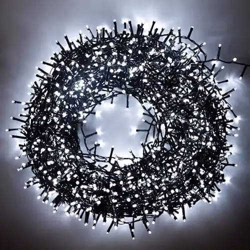 Shatchi 750 LED Cool White Compact Cluster Fairy Lights with Green Cable and 8 Multifunction Modes – 1