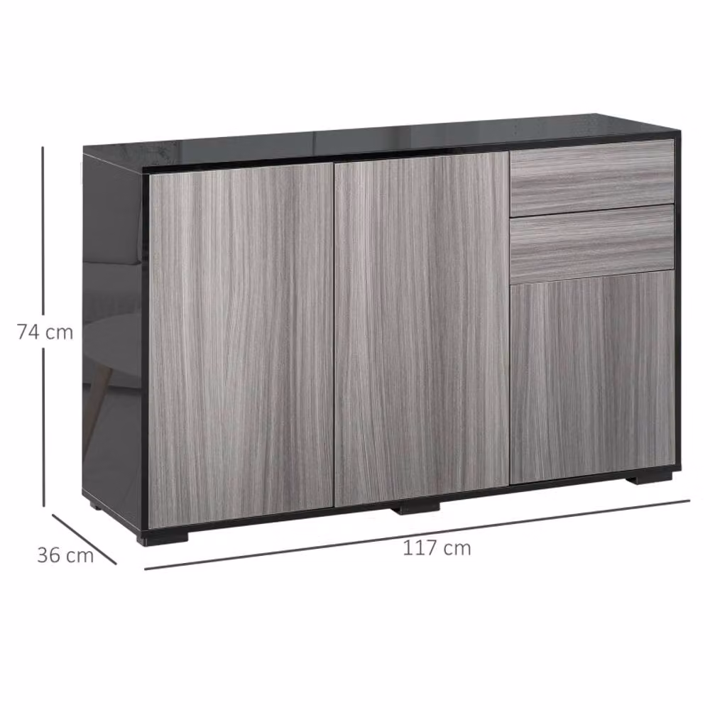 STILVORA Modern Grey Glossy Side Cabinet with Push-Open Storage – 2