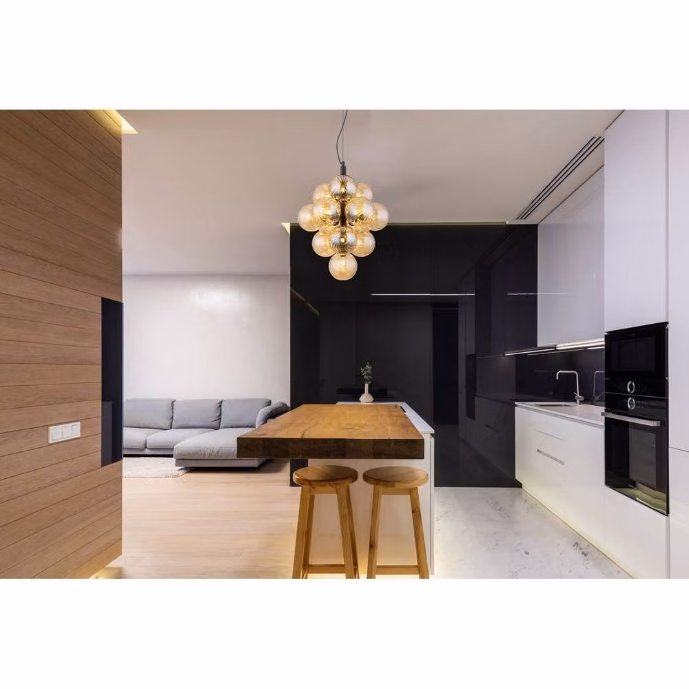 Netlighting Conor Globe Pendant Light with Amber Glass Spheres and Matt Black Metal, Height Adjustable – 3