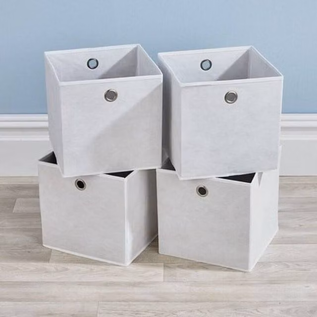 NESTLUNE Foldable Canvas Fabric Storage Cube Boxes, Set of 4, White – 1