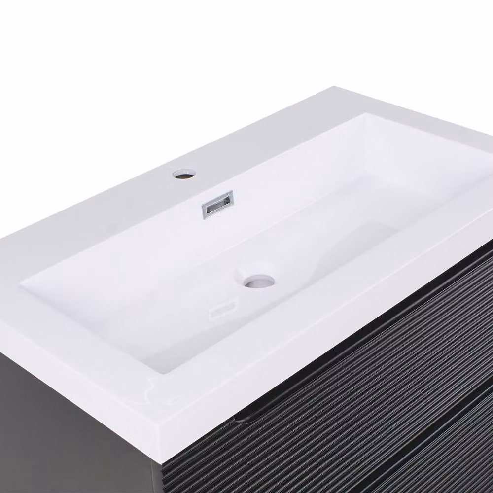 Wyld and Coco Black Lacquered MDF Wall-Mounted Vanity with Ceramic Sink, Width: 80 cm – 4