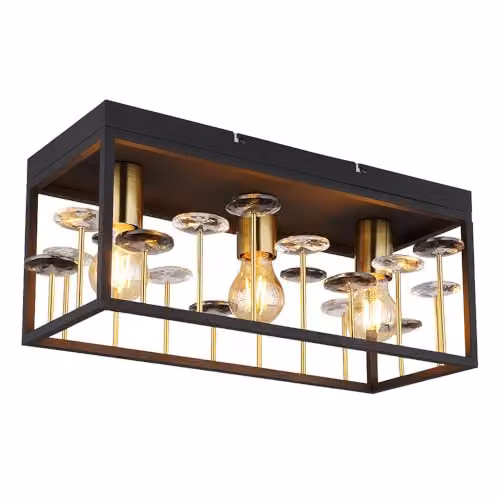 Globo Lighting Crystal Ceiling Light in Black and Gold with 3x E27 Sockets, W/D/H: 45 x 18 x 20 cm – 1