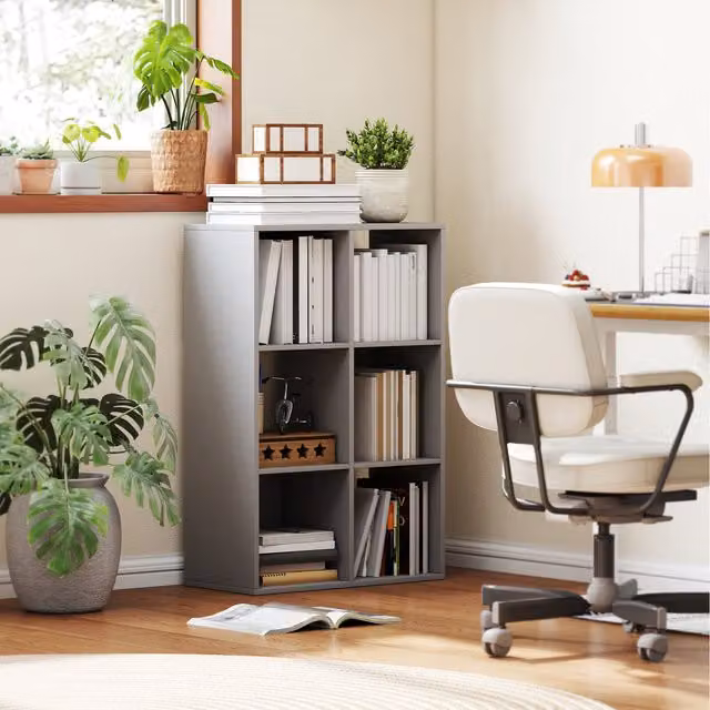 HOMCOM Modern Grey MDF Storage Cabinet Bookcase with Internal Shelves and Doors