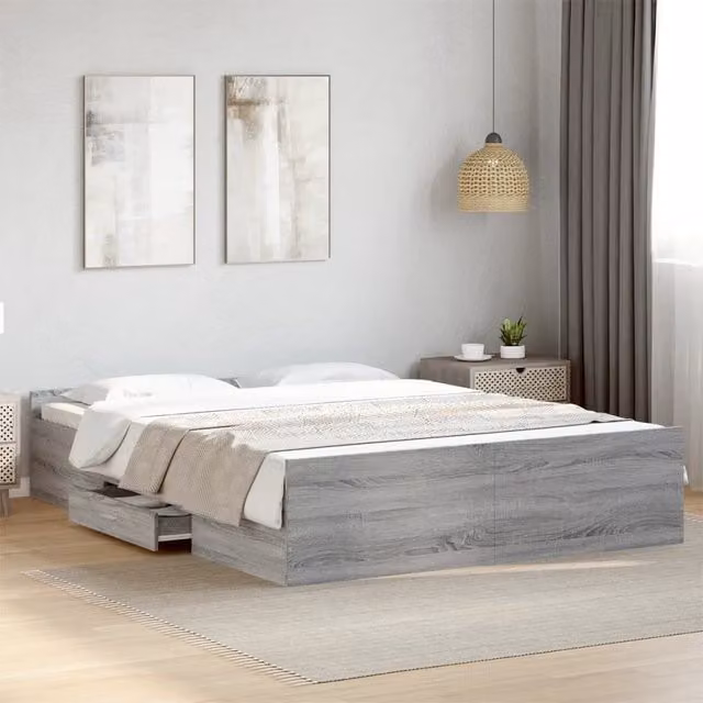 Berkfield Home Modern Bed Frame with Drawers in Grey, W/L: 160 x 200 cm