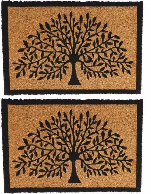 Nicola Spring Tree of Life Coir Door Mats, Pack of 2, Brown and Beige, W: 60 cm, D: 40 cm