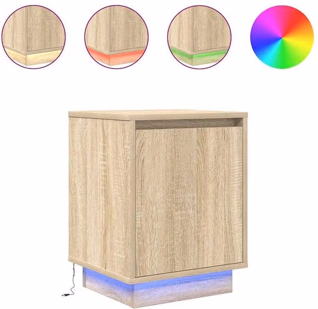Berkfield Home Bedside Cabinet with Integrated LED Lights in Sonoma Oak, W/D/H: 38 x 34 x 50 cm – 1