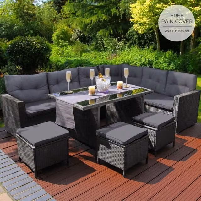 Jardi 9 Seater Modern Grey Rattan Garden Furniture Set