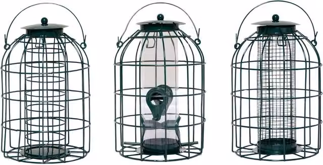 Samuel Alexander Pack of 3 Hanging Nut Seed and Fat Ball Bird Feeders with Squirrel Guard, Green