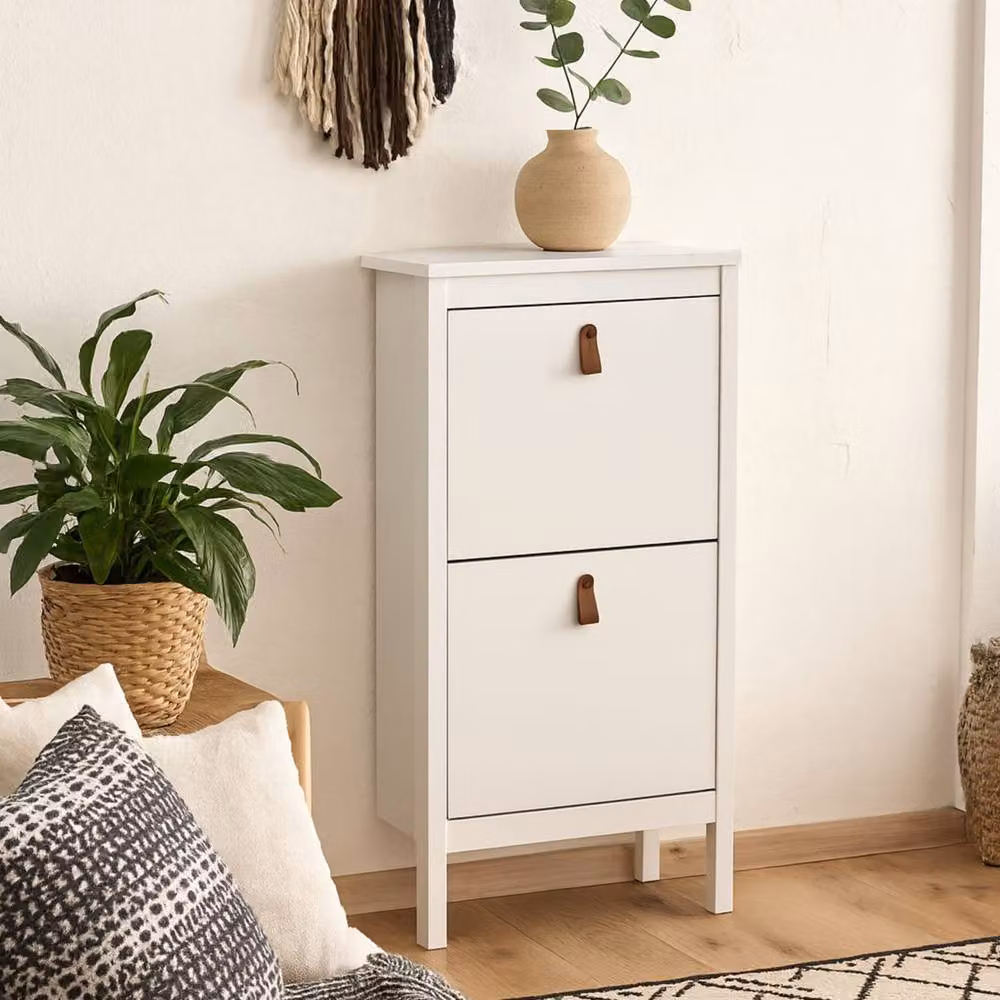 Wyld Haus Wildberry Matt White Shoe Cabinet with 2 Tilting Compartments and Metal Handles – 2