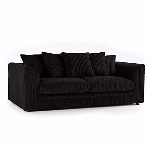 Luxor Living Black Jumbo Cord 3 Seater Fabric Sofa with Scatter Cushions – 1