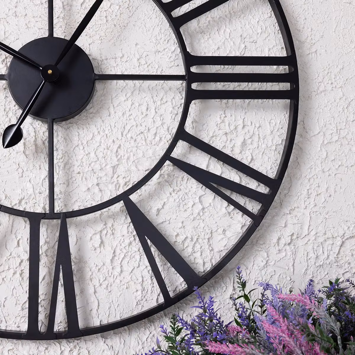 Charles Bentley Round Skeleton Wall Clock with Roman Numerals in Matte Black, Diameter: 80 cm – 4