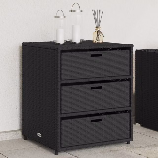 Berkfield Home Black Poly Rattan Garden Storage Cabinet W/D/H: 55 x 59 x 69 cm – 1
