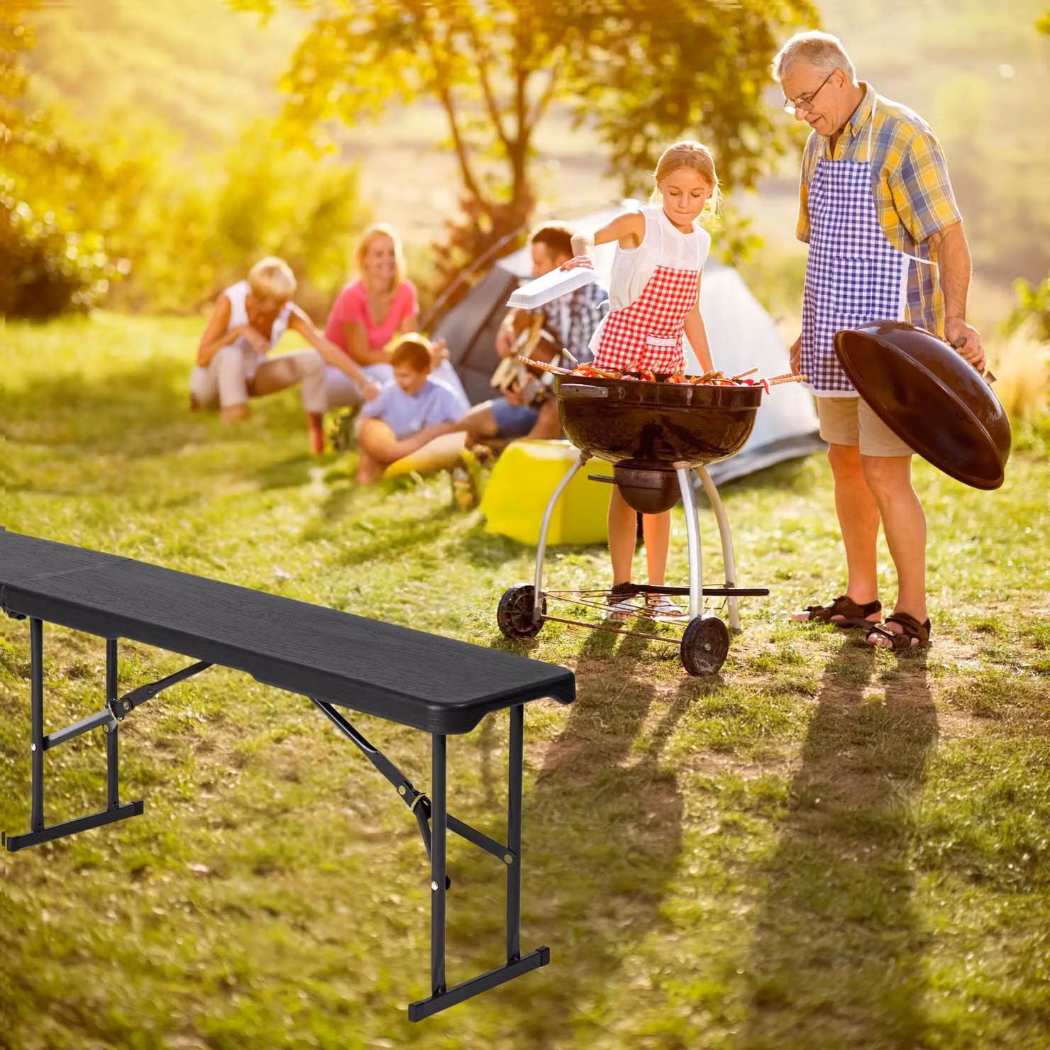 Novecrafto Portable Folding Bench Seat in Black, W/D/H: 182.88 x 28.0 x 43.0 cm – 5