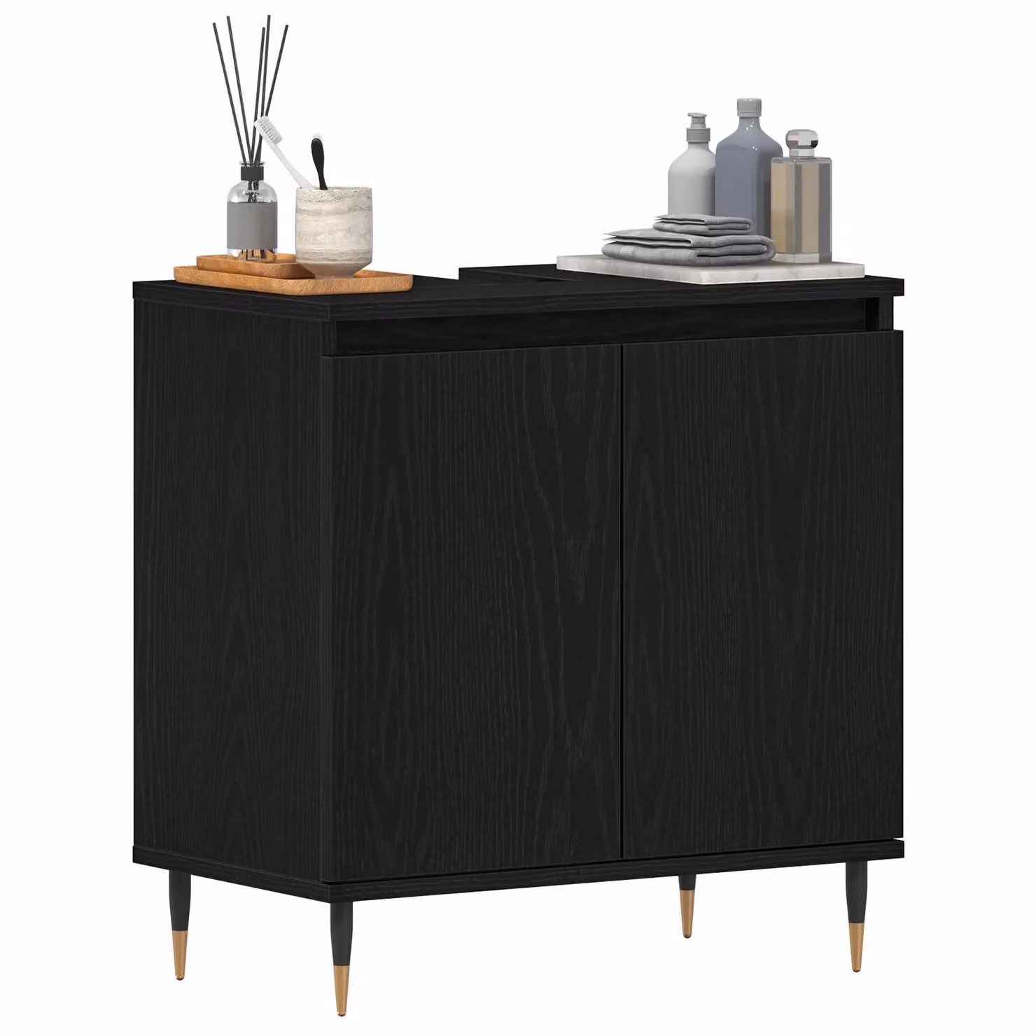 Berkfield Home Modern Black Oak Bathroom Sink Cabinet, W: 58 cm, D: 33 cm, H: 60 cm – 3