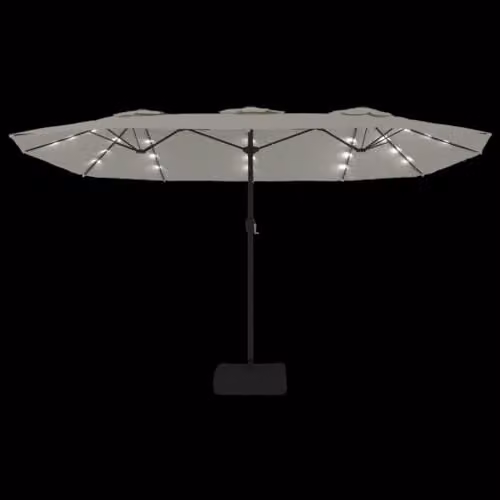 vidaXL Double-Head Cantilever Garden Parasol with LEDs in Sand White, W: 449 cm, H: 265 cm, D: 245 cm – 3