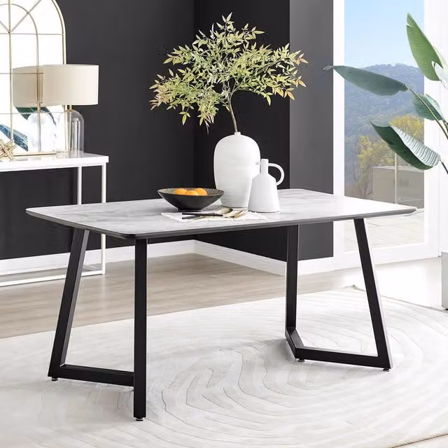 FurnitureboxUK Carson 160cm White Marble Effect Rectangular Dining Table with Black Metal Legs – 1