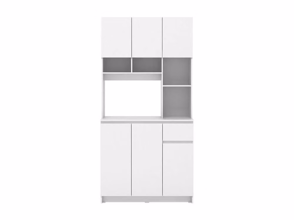 Vente-unique NIZALI Modern White Kitchen Buffet Tall Unit with 6 Doors, 1 Drawer and 5 Recesses, W/D/H: 181.4 x 39.9 x 89.6 cm – 2