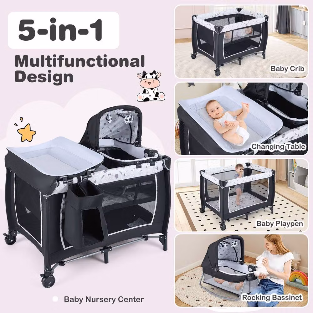 CASART Foldable Nursery Center Bassinet Baby Playard with Diaper Changing Table, Multicolour – 4