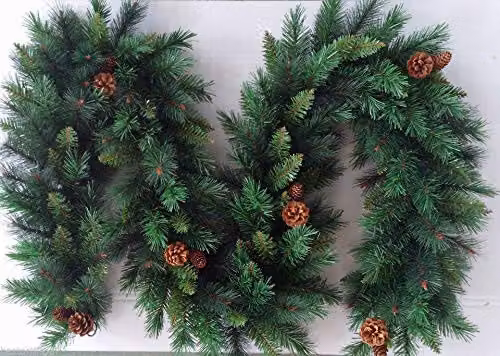 Best Artificial Colorado Pine Christmas Garland in Green with 215 Tips and 16 Pine Cones, 2.7m – 1