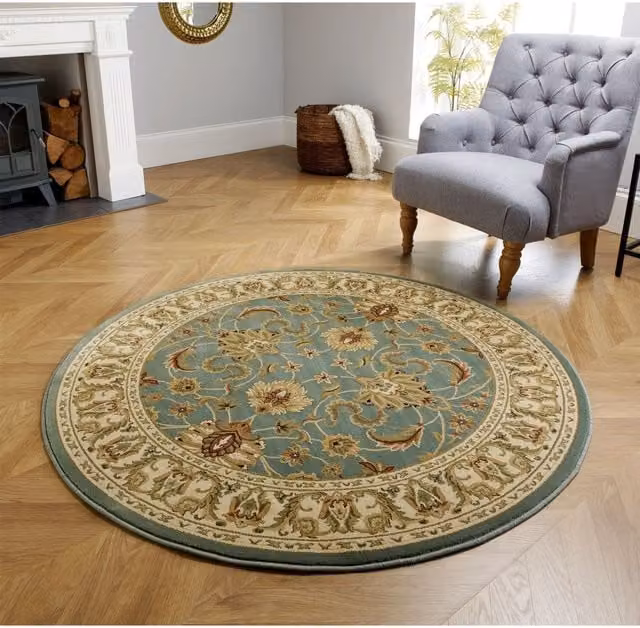 Melrose Interiors Classic Floral Green Square Flat Weave Area Rug, W/D/H: 120 x 120 x 1 cm
