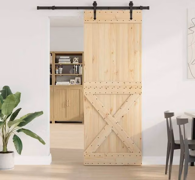 Berkfield Home Rustic Sliding Door with Hardware Set, Solid Wood and Steel, Brown, W: 85 cm, H: 210 cm – 1
