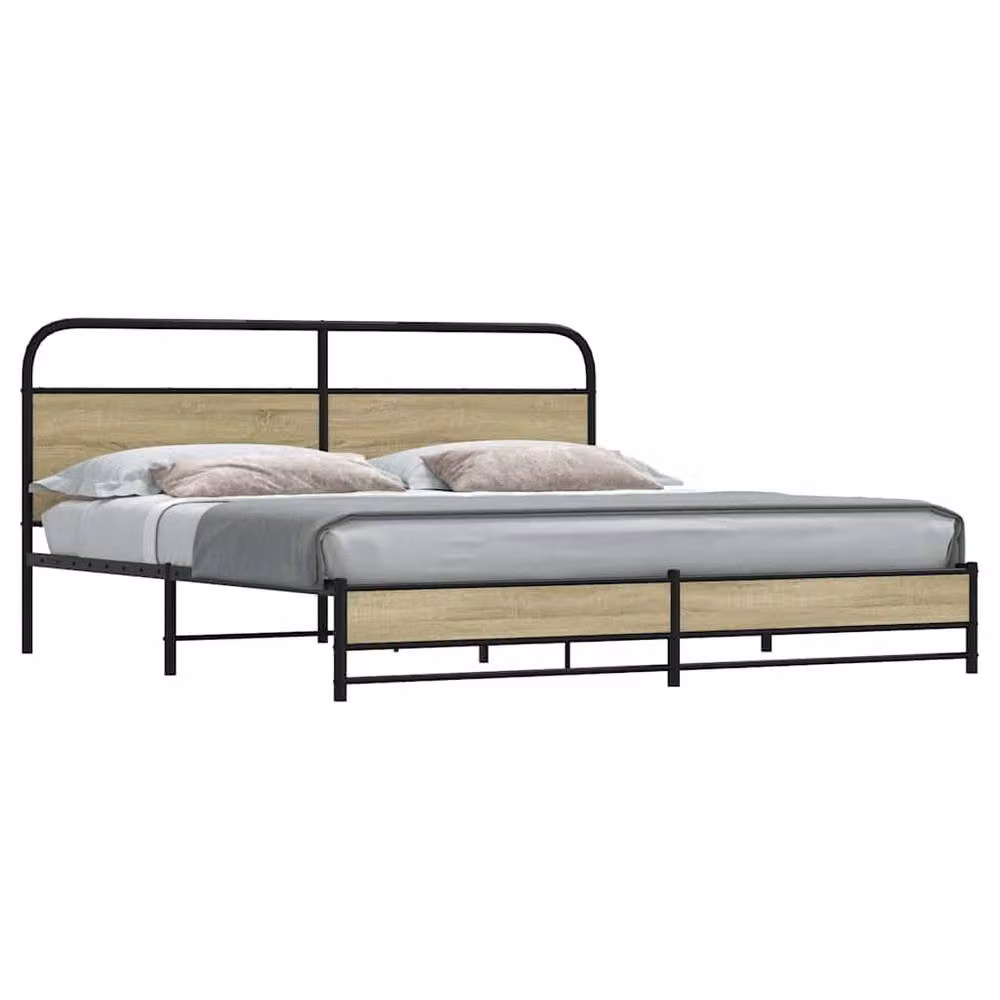 Berkfield Home Metal and Wood Bed Frame in Sonoma Oak and Black, W/D/H: 200 x 100 x 206 cm – 2