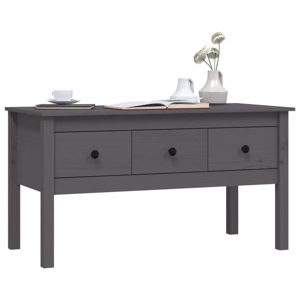 Berkfield Home Grey Rustic Solid Pine Coffee Table W/D/H: 102 x 49 x 55 cm – 3
