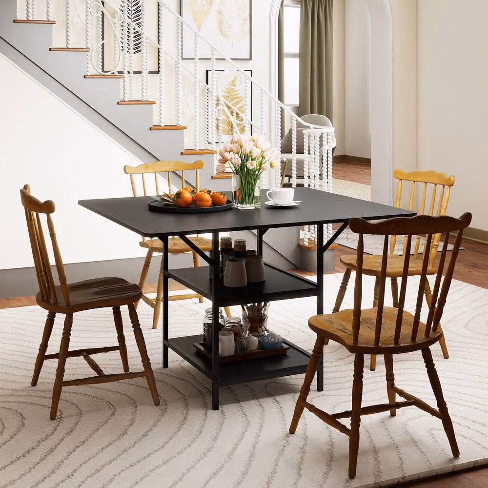 Costway Rectangular Dining Table with Storage Shelves in Black for 4-6 Adults – 8