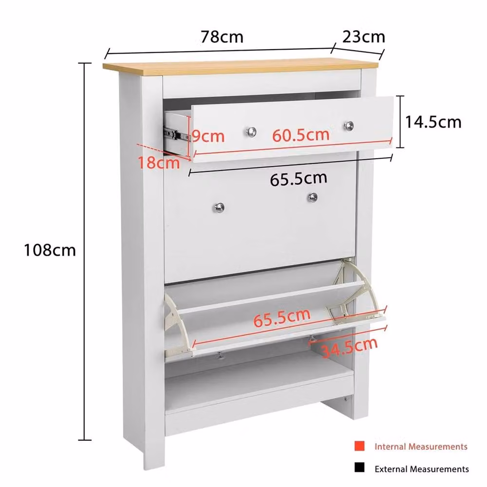 Nordara Modern White Wooden Shoe Storage Cabinet with Tilting Compartments and Drawers – 2