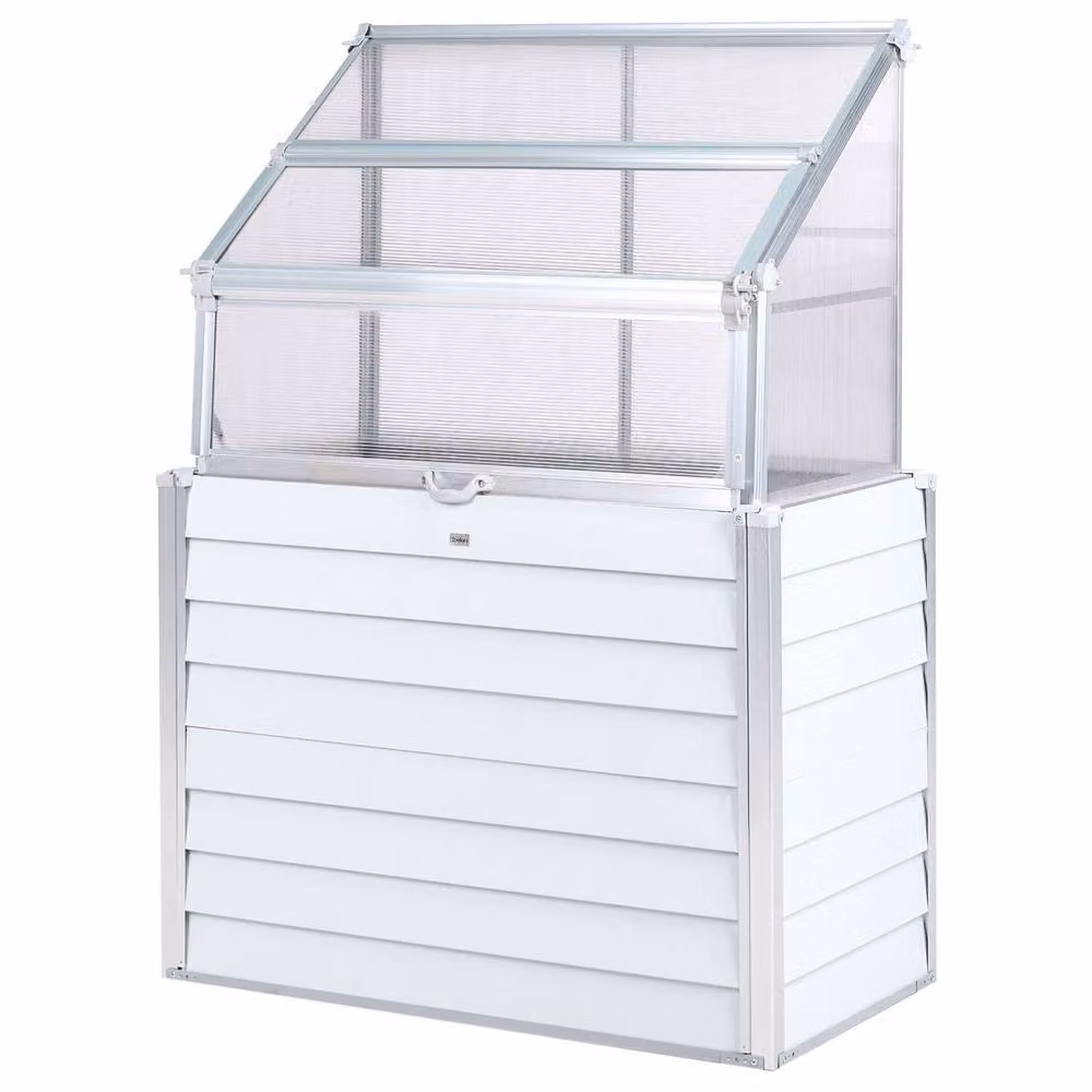 Wyld and Coco White Aluminium Elevated Balcony Greenhouse and Raised Garden Bed with Polycarbonate Cover, W/D/H: 120 x 166 x 62 cm – 2
