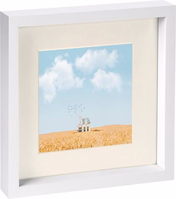 Nicola Spring Single Square 3D Box Photo Frame in White and Yellow, W/D/H: 25.4 x 25.4 x 25.4 cm