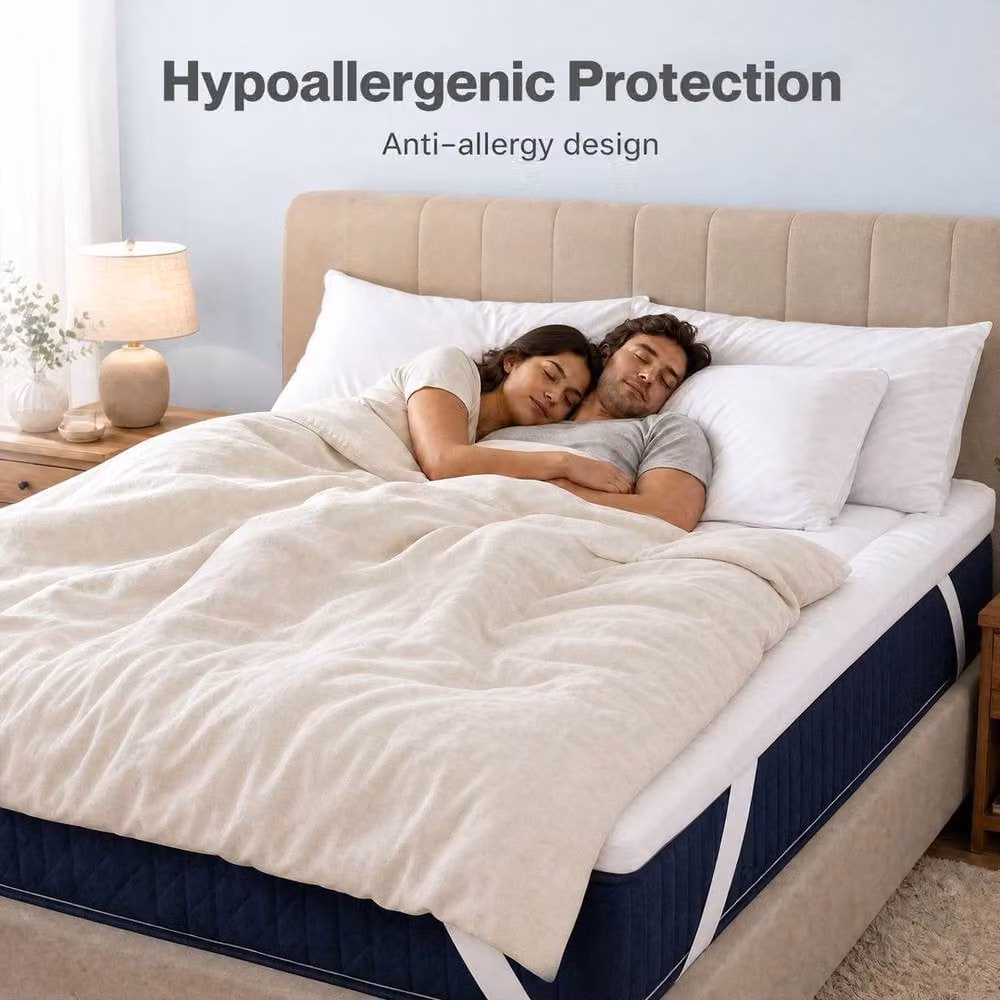 VOGREX White Microfibre Double Mattress Topper with Straps, W/D/H: 140 x 200 x 10 cm – 2