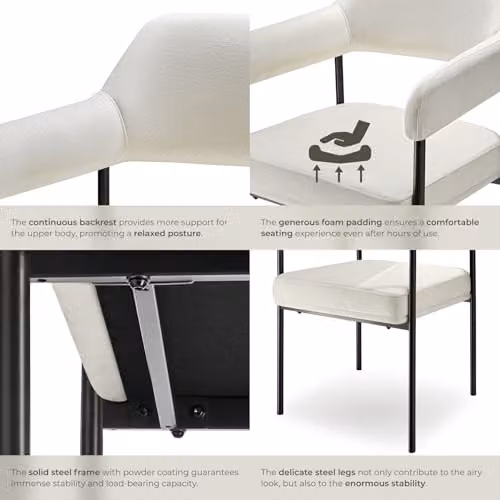 tectake Set of 6 Modern Dining Chairs in White and Black Fabric with Metal Legs – 3