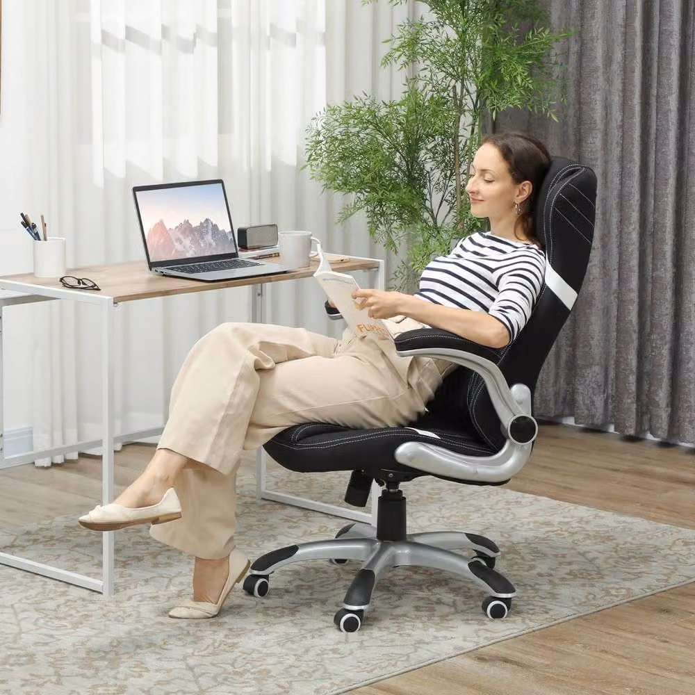 NESTLUNE Ergonomic Fabric Office Desk Chair in Black with Headrest and Armrests – 5