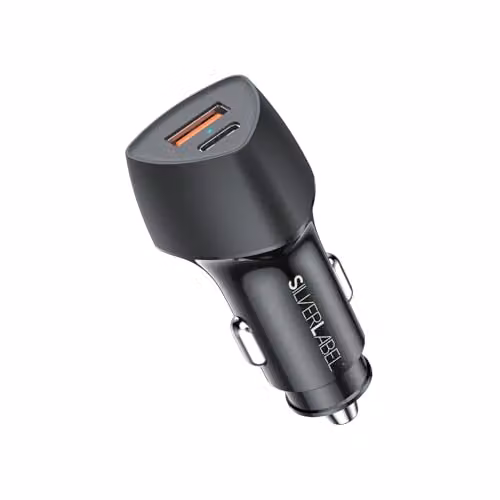 SilverLabel Dual 20W PD USB-C and USB-A Car Charger in Black